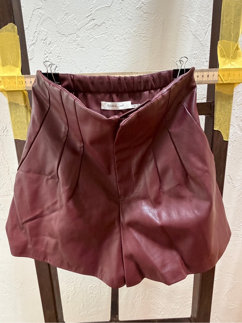 High-Rise Faux Leather Women’s Shorts - Wine